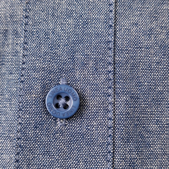 Linea Uomo Men 3X Cotton Blue Chambray Short Sleeve Button Down Shirt Pockets - Picture 6 of 10